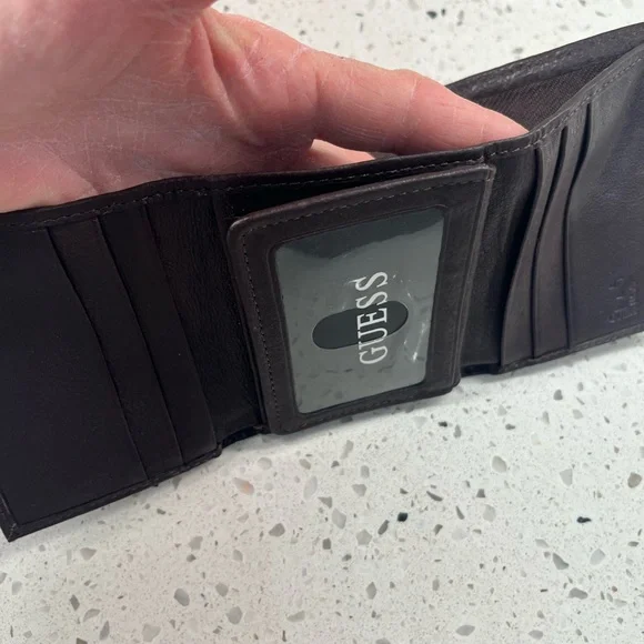 Guess Dark Brown Leather Trifold Card Holder/Wallet - Picture 3 of 10